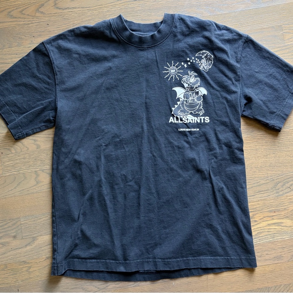 All Saints Charcoal Oversized graphic Tee